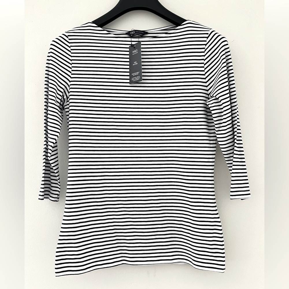 M & S 3/4 sleeve NEW Cotton Sailor stripe Top